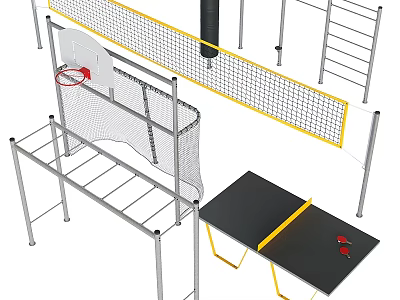 Recreational Ground With Basketball Hoop Net Ladder And Ping Pong Table 3d model