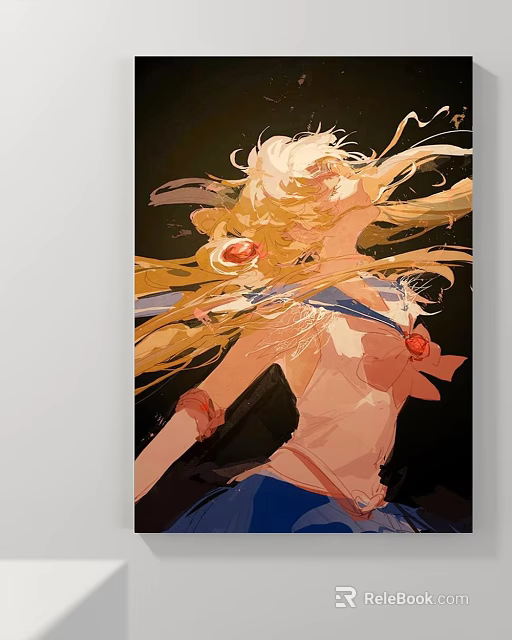 Anime Girl Character Painting With Flowing Blonde Hair Sailor Uniform And Flower Accessory 3d model 