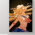 Anime Girl Character Painting With Flowing Blonde Hair Sailor Uniform And Flower Accessory