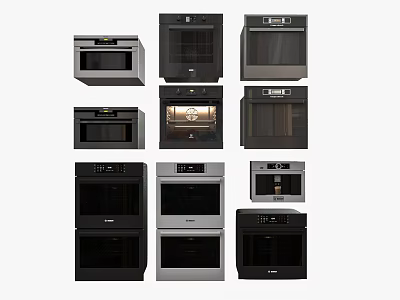 Modern Kitchen Appliances Featuring Various Ovens And Microwaves In Different Styles 3d model