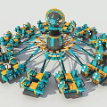 Colorful Rotating Amusement Ride With Blue And Yellow Seats For Children