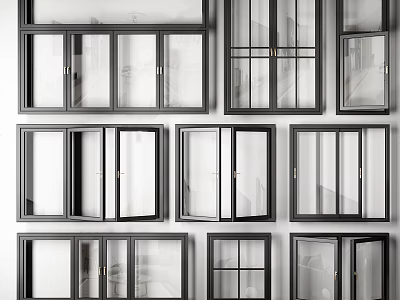 Different Modern Window Styles With Black Frames And Glass Panels 3d model