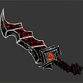Fantasy Sword With Intricate Red Black Patterns And Ornate Hilt Design