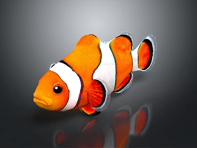 Vibrant Tropical Orange Clownfish With White Stripes And Black Edged Fins 3d model