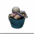 Blue Storage Basket Filled With Stuffed Toys Soccer Ball And Kids Playthings