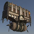 Steampunk Vintage Flying Airship With Detailed Mechanical Structure Propellers And Windows