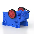 Blue Industrial Jaw Crusher With Red Pulleys And Metal Frame Structure