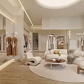 Elegant Modern Clothing Store Interior With Mannequins Apparel Displays Sofa And Mirrors