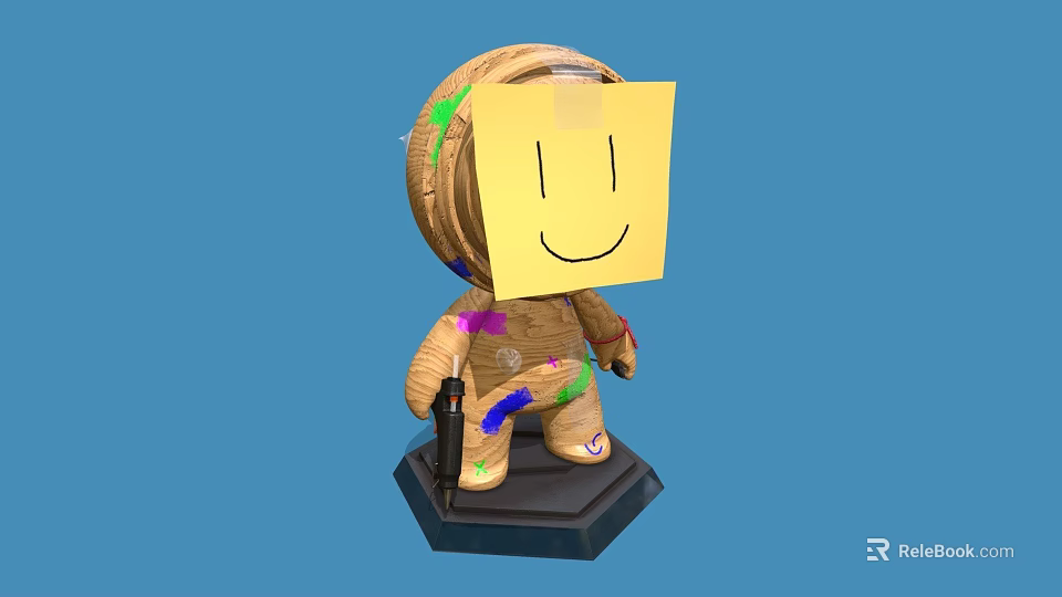 Decorative Ornament Set With Astronaut Figure Colorful Splatters Yellow Sticky Note Smiley Face And Black Base 3d model 
