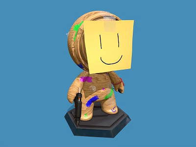 Decorative Ornament Set With Astronaut Figure Colorful Splatters Yellow Sticky Note Smiley Face And Black Base 3d model