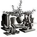 Elegant Modern Decorative Ornament Set With Ceramic Vase Foliage Books Candles And Trays