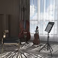 Elegant Room Interior With Musical Instruments Cello Violin And Music Stand