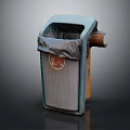 Blue And Gray Trash Can With Open Lid Trash Bag And Circular Logo
