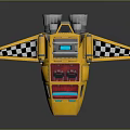 Detailed Yellow Cosmic Spacecraft With Blue Windows And Checkered Wings Design