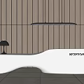 Modern White Reception Desk With Black Table Lamp And Wooden Slat Wall