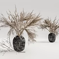 Two Black Woven Vases With Dried Grasses For Minimalist Home Decor