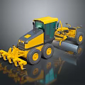 Yellow Construction Grader With Cab Large Wheels And Blade On Dark Surface 3d model