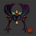 Game Fantasy Creature Character with Purple Blue Wings Orange Accents Glowing Red Orb