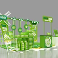 Natural Original Plant Milk Exhibition Booth with Green Windmill and Product Stacks