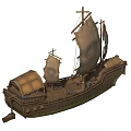 Traditional Wooden Boat With Two Masts Sails And Wooden Cabin Design