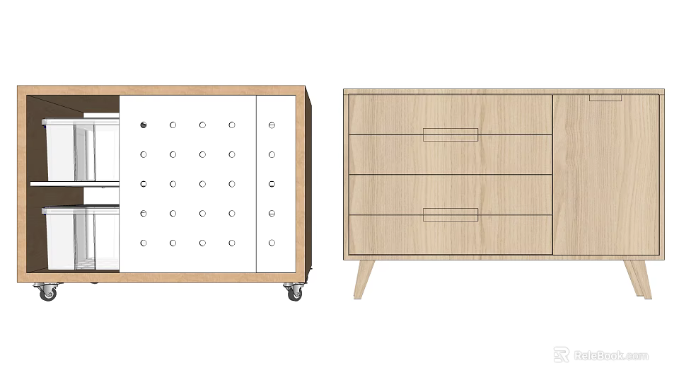 Modern Wooden Entryway Cabinet And Side Cabinet With Drawers Storage And Wheels 3d model 