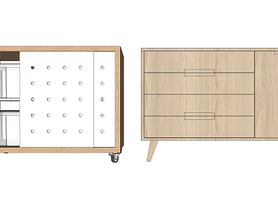 Modern Wooden Entryway Cabinet And Side Cabinet With Drawers Storage And Wheels 3d model