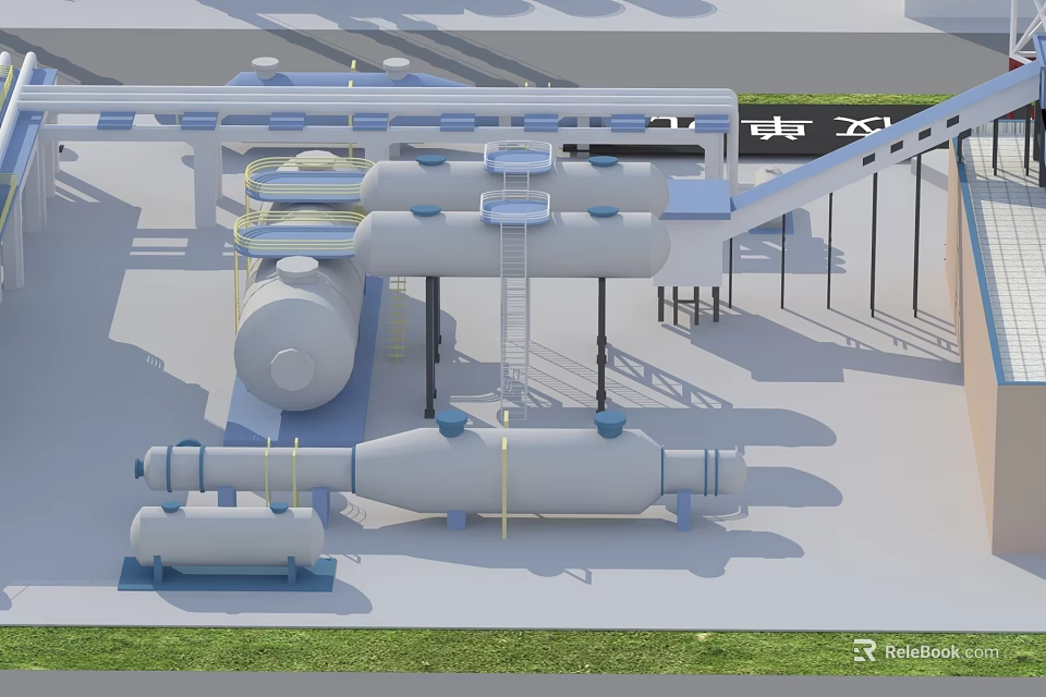 Industrial Equipment Facility Featuring Large Storage Tanks Piping Systems And Metal Platforms 3d model 