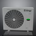 White Energy Efficient Air Conditioner Outdoor Unit With Fan Grille And Green Indicator Light