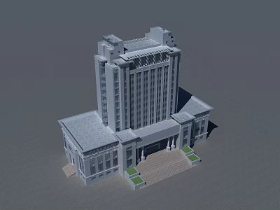 Classical Gray Building Design With Multi Story Structure And Grand Entrance Steps 3d model