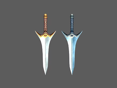 Two Elegant Decorative Swords With Intricate Hilts And Shiny Blades 3d model