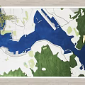 Square Rug With Blue Green White Topographic Pattern Intricate Modern Design