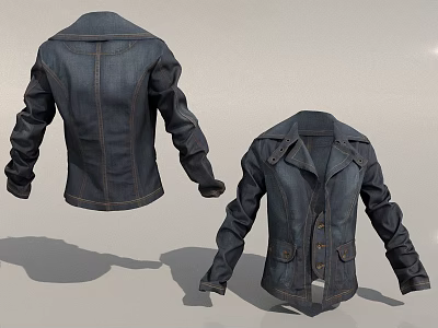 Stylish Denim Jacket Front And Back View With Classic Design And Long Sleeves 3d model