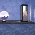 Modern Outdoor Lights With Spherical And Rectangular Lanterns Featuring Mountain Patterns On Gray Floor 3d model