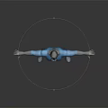 Man in Blue Spandex Suit with Chest Emblem Standing Arms Outstretched