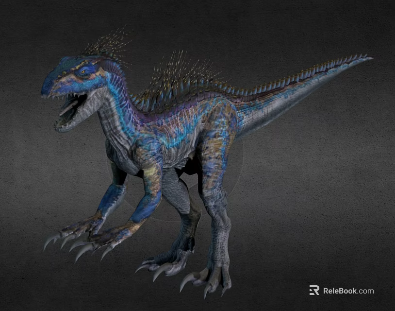 Fierce Dinosaur With Blue Purple Scaly Skin Spiked Back Open Mouth And Sharp Teeth 3d model 