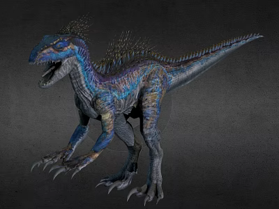 Fierce Dinosaur With Blue Purple Scaly Skin Spiked Back Open Mouth And Sharp Teeth 3d model