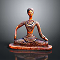 Traditional Decorative Wooden Furniture Sculpture With Seated Female Figure And Ornate Brown Base 3d model