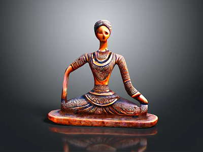 Traditional Decorative Wooden Furniture Sculpture With Seated Female Figure And Ornate Brown Base 3d model
