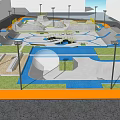 Skate Park Design With Ramps Paths And Colored Surfaces Featuring Lamp Posts 3d model
