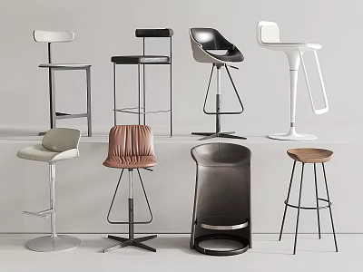 Modern Bar Stools With Various Designs Metal Frames Leather Seats And Wooden Tops 3d model