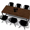 Modern Wooden Rectangular Dining Table Set With Six Black Openwork Chairs 3d model