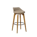 Modern Bar Stool With Light Gray Padded Seat Wooden Legs And Metal Ring