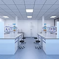 Modern Laboratory Interior With Lab Benches Shelves Equipment Stools And Ceiling Lights 3d model