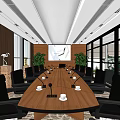 Modern Meeting Room Interior With Glass Partitions Conference Table And Sofa Area