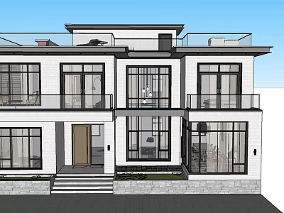 Modern Detached Villa Exterior Design Featuring Large Windows Balconies And Front Steps 3d model