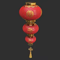 Traditional Red Chinese Lanterns Three Tiered With Gold Patterns And Tassels 3d model