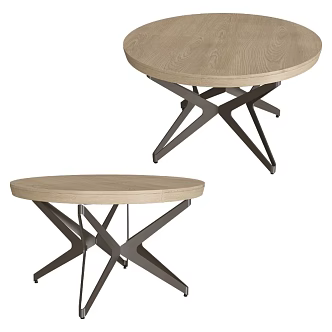 Big Modern Metal Wood Round Table 18 3d model