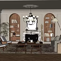 Classic Living Room Interior Design With Chandelier Fireplace Bookshelves And Cozy Sofa