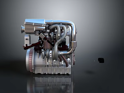 Detailed Industrial Mechanical Equipment Engine With Metal Pipes And Components 3d model