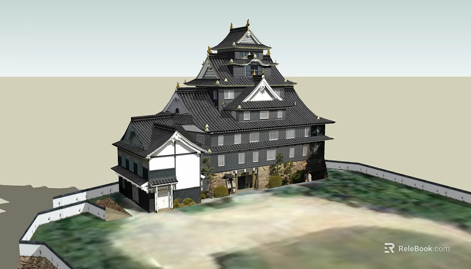 Ancient Architecture Featuring Multi Layered Structure Black Roof Overhanging Eaves And White Walls 3d model 